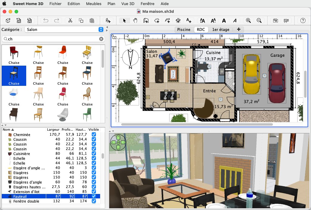 Интерфейс программы Sweet Home 3D