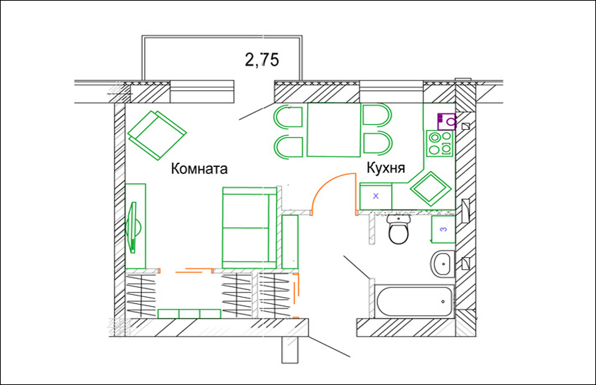 Изначальная планировка однокомнатной квартиры